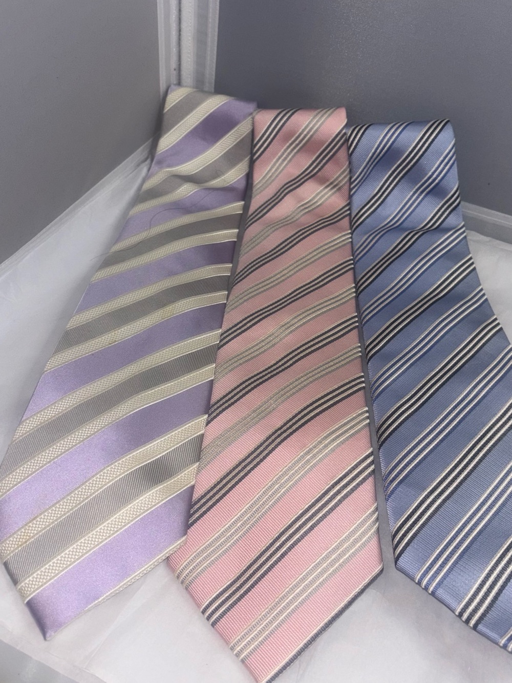 Donald Trump Collection Three Striped Silk Ties in Lavender, Pink, and Blue